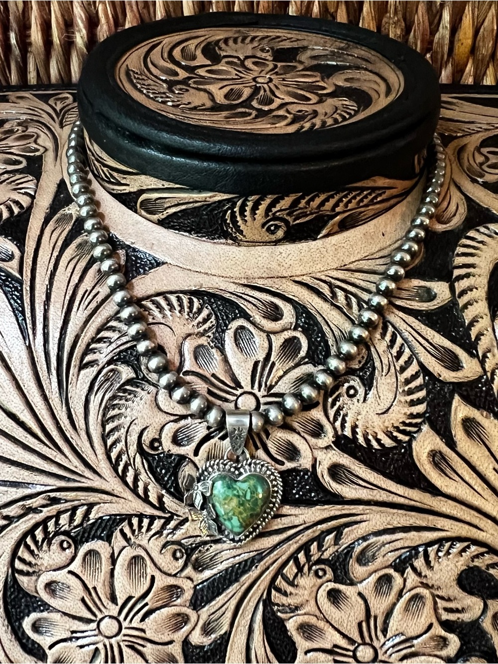 Sterling Silver Green Kingman Turquoise Heart Pendant | Southwestern - Picture 7 of 12